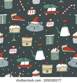Seamless pattern with Christmas elements.