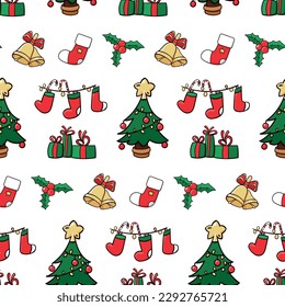 Seamless pattern with Christmas elements doodle vector