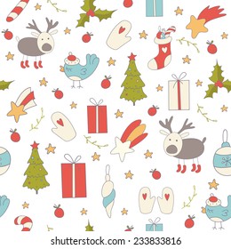 Seamless pattern with Christmas elements. EPS 10. No transparency. No gradients.