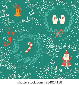 Seamless pattern with Christmas elements. EPS 10. No transparency. No gradients.