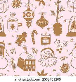 Seamless pattern with Christmas elements. For fabric, wrapping paper and other decoration. Vector illustration