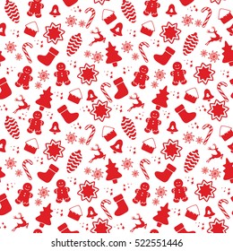 Seamless pattern with Christmas elements isolated on a white background. Vector illustration.