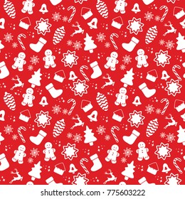 Seamless pattern with Christmas elements isolated on a white background. Vector illustration.