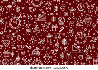 Seamless pattern with Christmas elements. Christmas and New year decoration. Winter background. Pattern for fabric, textile, wrapping paper and other decoration.Vector illustration.