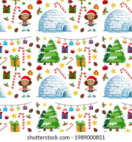 Seamless pattern with Christmas elements on white background illustration