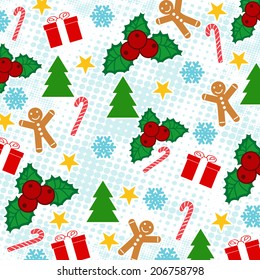 Seamless pattern with Christmas elements on white background, vector illustration