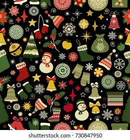 Seamless pattern with Christmas elements on black background
