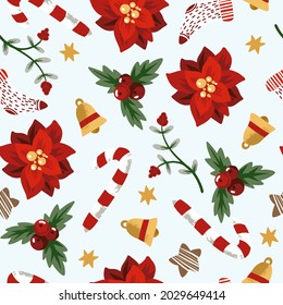 Seamless pattern with Christmas elements. Trendy simple print