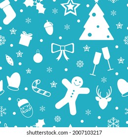 Seamless pattern with Christmas elements. Vector illustration on a light blue background.