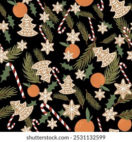 Seamless pattern with christmas elements. Vector illustration in bright colors.
