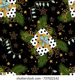 Seamless pattern with Christmas elements. Vector illustration.