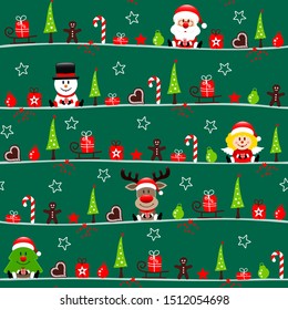 Seamless Pattern Christmas Figures With Angel Dark Green