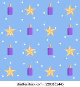 Seamless Pattern with Christmas Flat Icons. Cute cartoon vector Illustration. Star and candle.