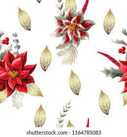 Seamless pattern with Christmas flowers. 
