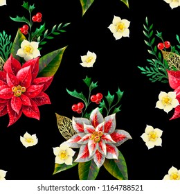 Seamless pattern with Christmas flowers. 