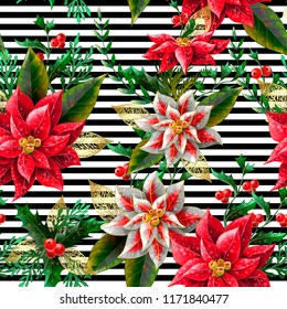 Seamless pattern with Christmas flowers. 