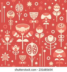 Seamless pattern with Christmas flowers on red background.