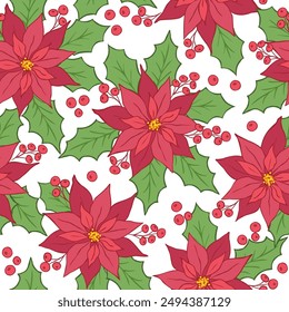Seamless pattern. Christmas flowers on a white background.