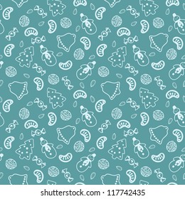 Seamless Pattern With Christmas Food: Cookies, Nuts, Fruits