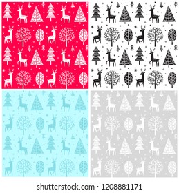 Seamless pattern Christmas forest and deers