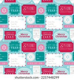 Seamless Pattern of Christmas Frame Tag, Badge, and Envelop- Christmas Vector Illustration