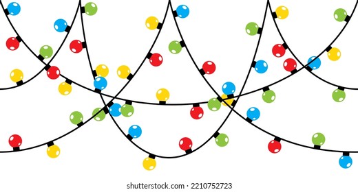 Seamless pattern Christmas garlands with a colored light bulb. Christmas greeting card element. Vector illustration flat design.