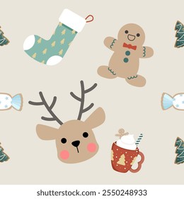 Padrão perfeito de Natal, caixa de presente, outros gráficos vetoriais.