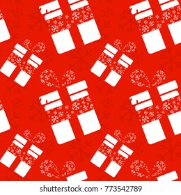 Seamless pattern with christmas gift box and snowflakes.