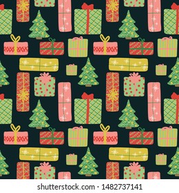 Seamless pattern of Christmas gift boxes.