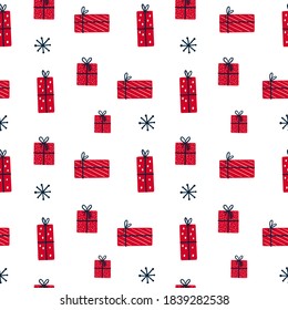 Patrón sin foco con regalos de Navidad. Ilustraciones vectoriales 