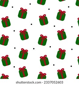 Seamless pattern with Christmas gift boxes on white background. Vector illustration.