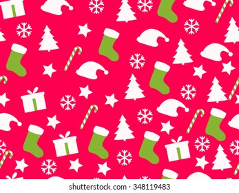 Seamless pattern. Christmas pattern with gift boxes, Christmas trees and stars.