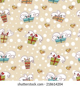 Seamless pattern with Christmas gifts.