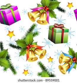 Seamless pattern with christmas gifts and bells