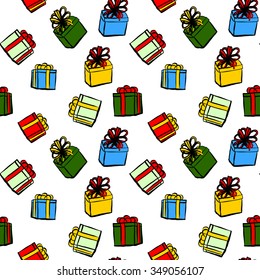 Seamless pattern with Christmas gifts on white background