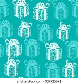 Seamless pattern of Christmas gifts in retro style.