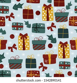 seamless pattern with christmas gifts - vector illustration, eps