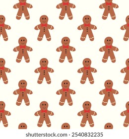 Seamless Pattern with Christmas Gingerbread Cookie Man Character. Vector flat illustration.