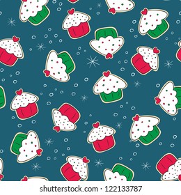 seamless pattern with Christmas gingerbread cookies with green and red cakes