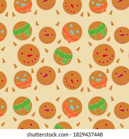 seamless pattern of christmas gingerbread cookies in the shape of circle on white background