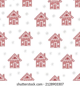 Patrón sin foco con galletas de pan de jengibre de Navidad linda casa. Diseño de vectores de invierno lindo invierno de navidad de fondo de navidad. Dulce ilustración en casa.