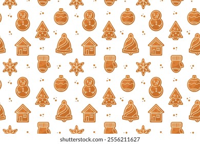 Seamless pattern with Christmas gingerbread cookies. Vector illustration.