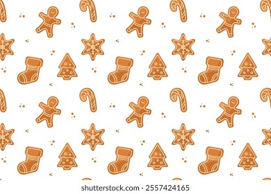 Seamless pattern with Christmas gingerbread cookies. Vector illustration.