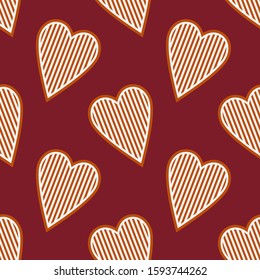 Seamless pattern. Christmas Gingerbread. Hearts. Vector illustration for web design or print.