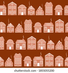 Seamless pattern with Christmas Gingerbread house. Editable vector illustration.