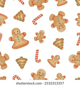Seamless pattern christmas gingerbread isolated on transparent background for EPS file