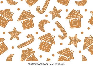 Patrón sin fisuras de Navidades de pan de jengibre sobre fondo blanco. Navidades de fondo. Concepto de Navidad. Navidades adornos.