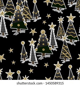 Seamless pattern with Christmas glitter trees. Vector.