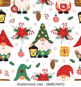 seamless pattern with Christmas gnomes