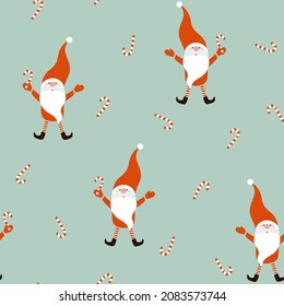 Patrón sin foco con gnomos de Navidad y bastón de caramelo.
